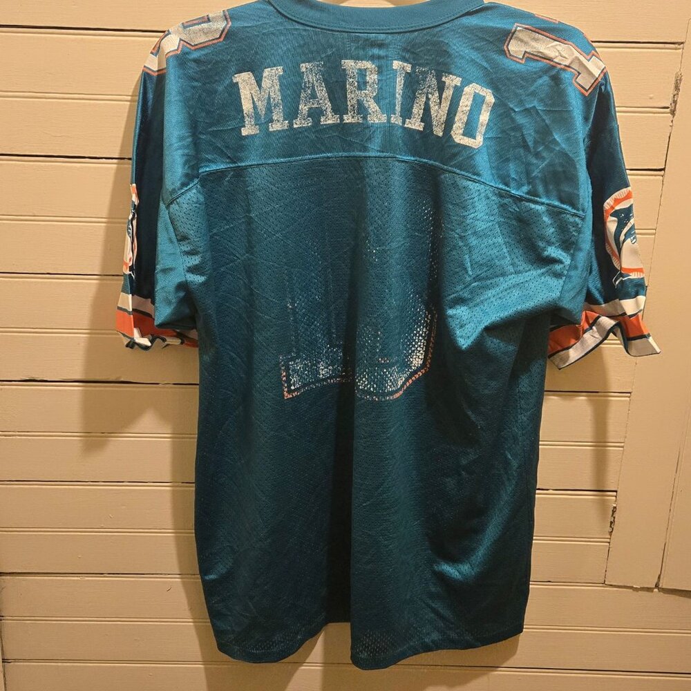 Logo Athletic Jersey Mens XL Miami Dolphins Marino #13 Teal Distressed Worn